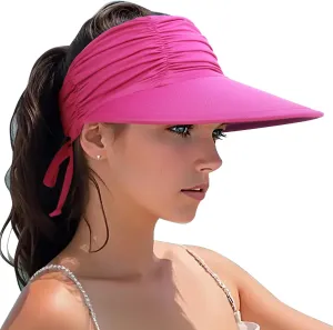 Women Visor Sun Hat Adjustable Foldable Wide Brim Sun Hats Summer UPF 50  UV Protection Visor Cap for Outdoor Beach