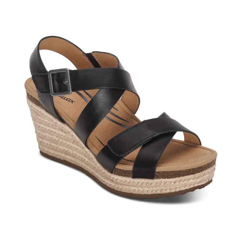 WOMEN'S AETREX ANNA ARCH SUPPORT WEDGE SANDAL | BLACK
