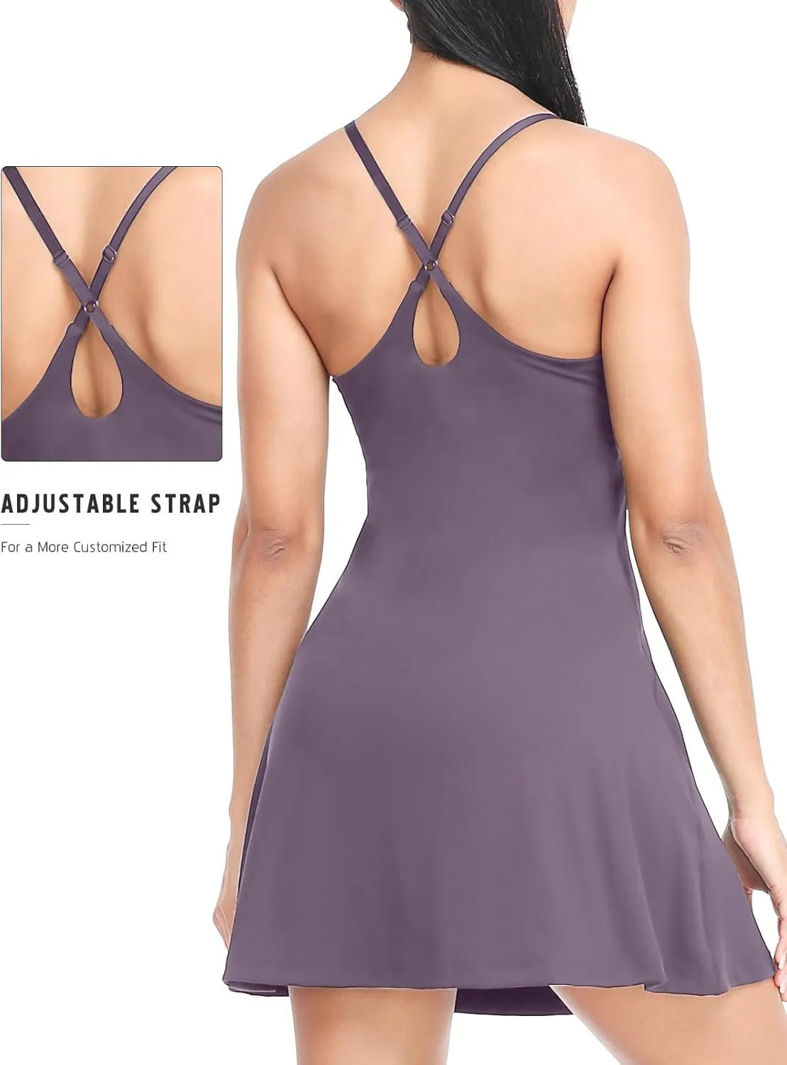 Women's Tennis Dress With Built-in Bra & Shorts Pockets - Workout Exercise Dress for Golf and Athletic Activities