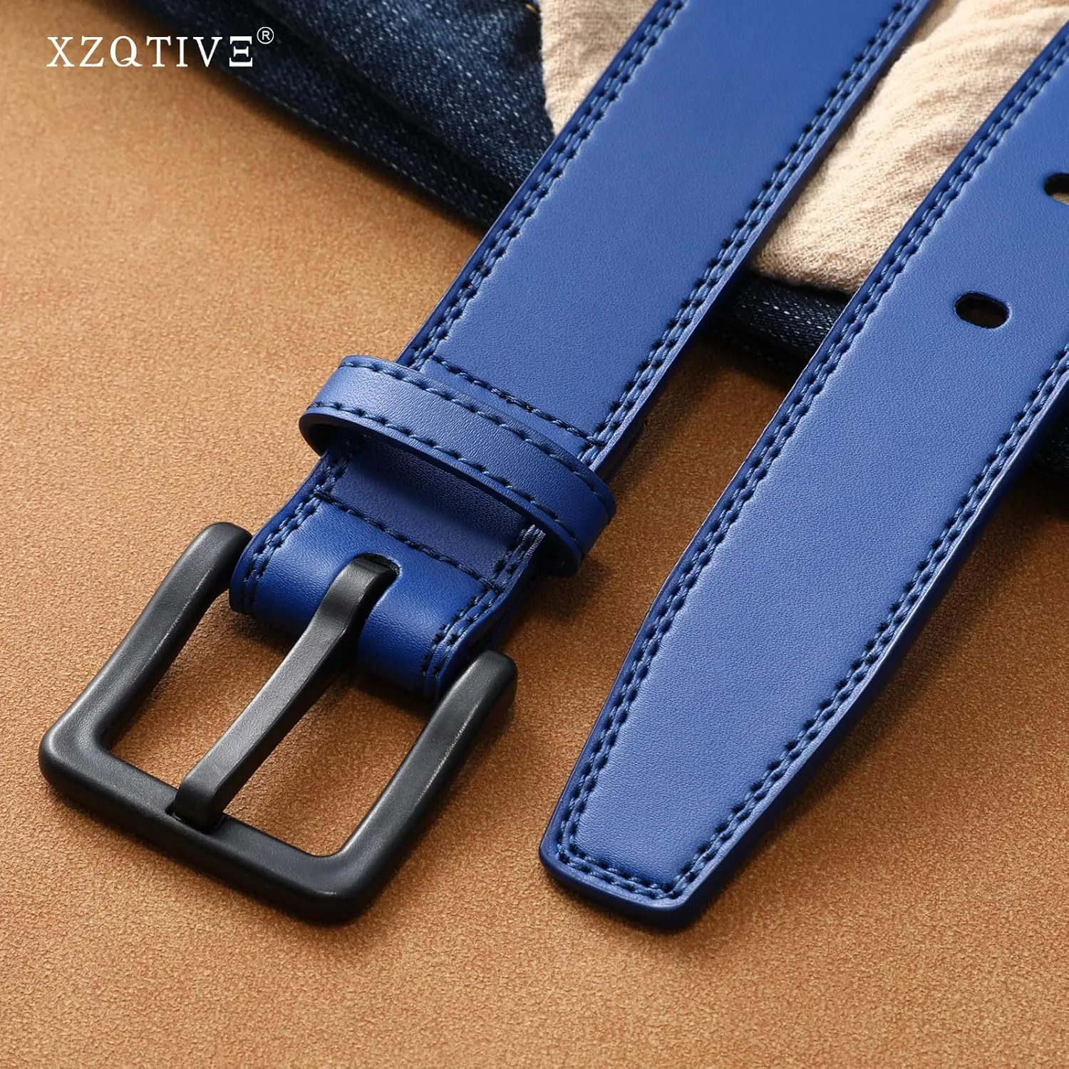 XZQTIVE Men??s Metal Free Belt Hypoallergenic Leather Belts For Jeans Dress Nickle Free TSA Belt With Black Buckle