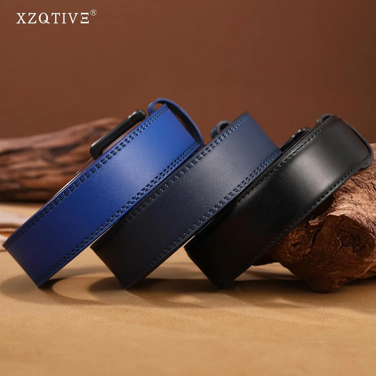 XZQTIVE Men??s Metal Free Belt Hypoallergenic Leather Belts For Jeans Dress Nickle Free TSA Belt With Black Buckle